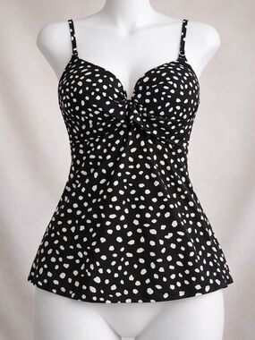 Island Escape Black and White Polka Dot Tankini Top